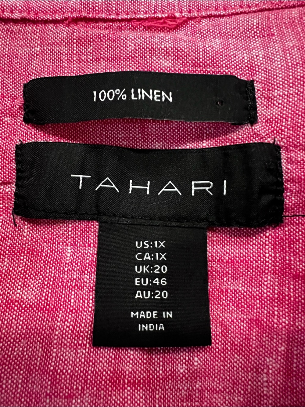 Tahari Linen Three Quarter Sleeve Heathered Pink V-Neck Tunic Blouse Size 1X - Picture 4 of 7